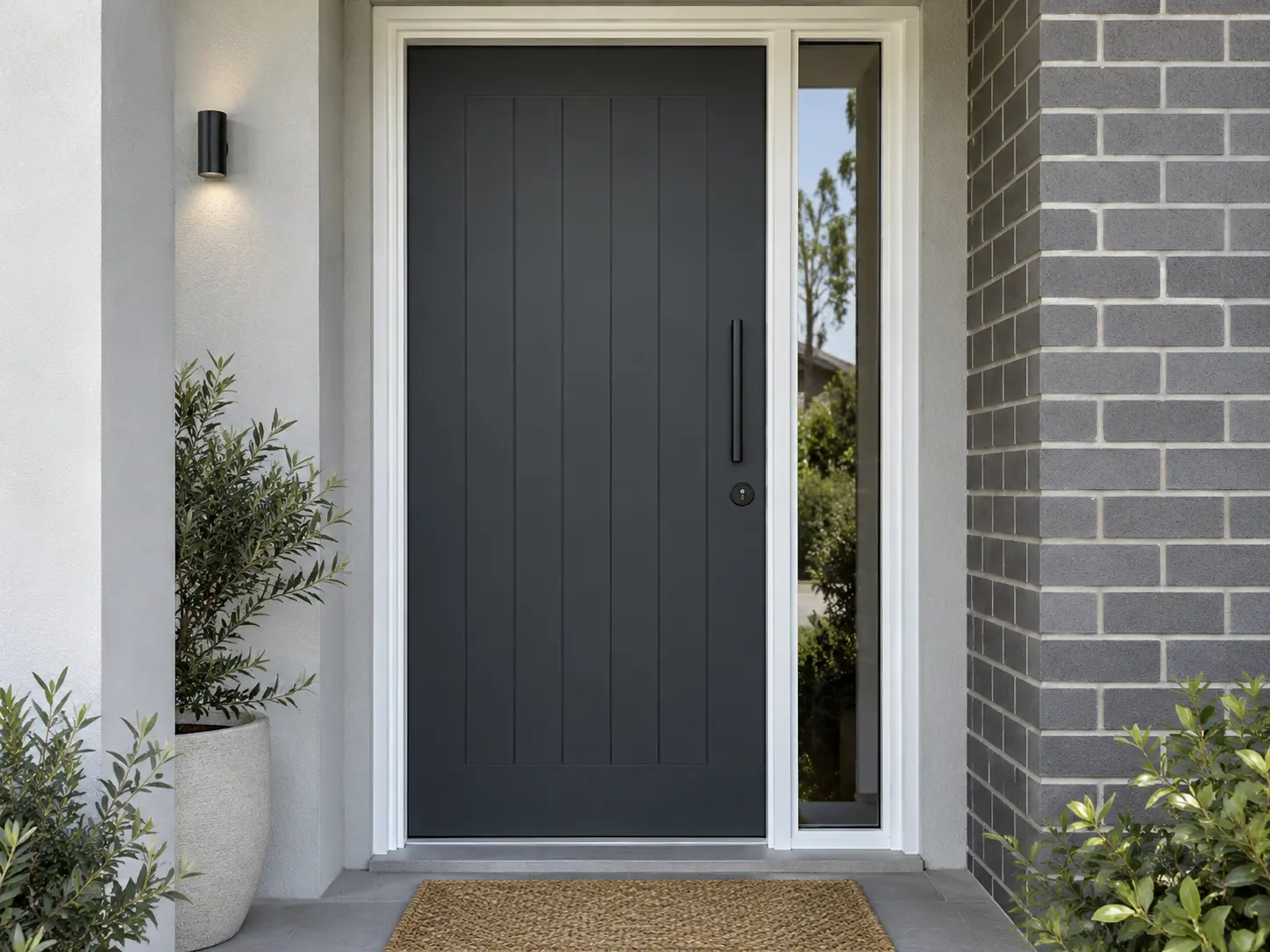 charcoal black front door on modern Melbourne home
