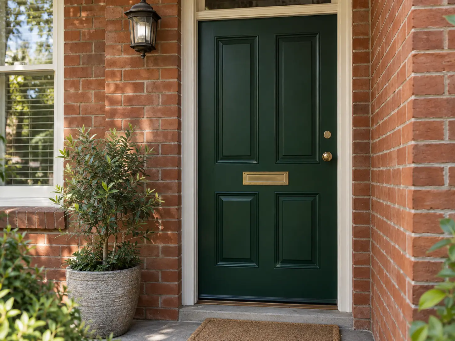 deep green front door on red brick house Melbourne
