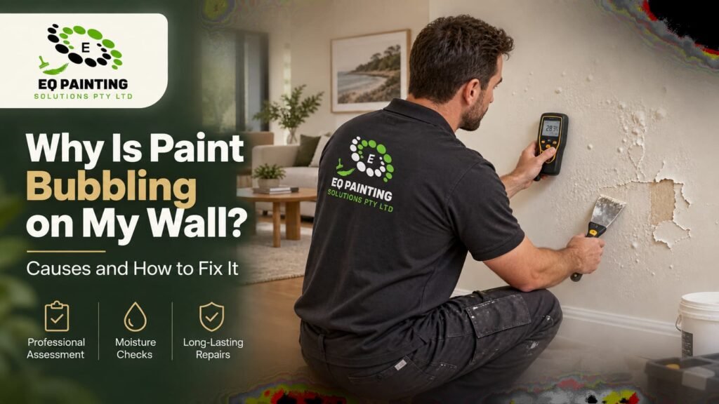 wall paint bubbling on an interior Melbourne wall being scraped back for repair